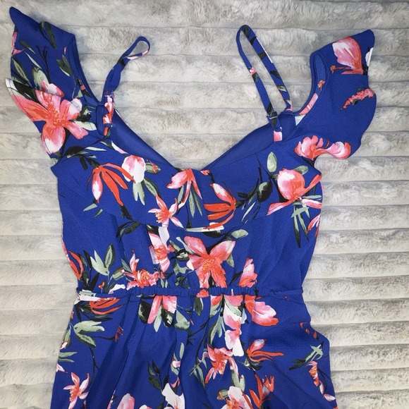 IZ Byer Maxi Dress Womens Small Blue Floral Babydoll Waist Tie Y2K Resort Beach - Picture 9 of 10